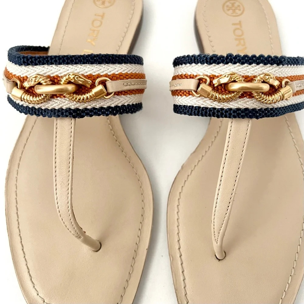 TORY BURCH | Jessa Leather Thong Sandal Dulce De Leche and Tan cream Size 6.5 - Picture 3 of 13